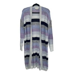 Knox Rose Sweater Cardigan Women's Large Purple Gray Knit Preppy Open Front